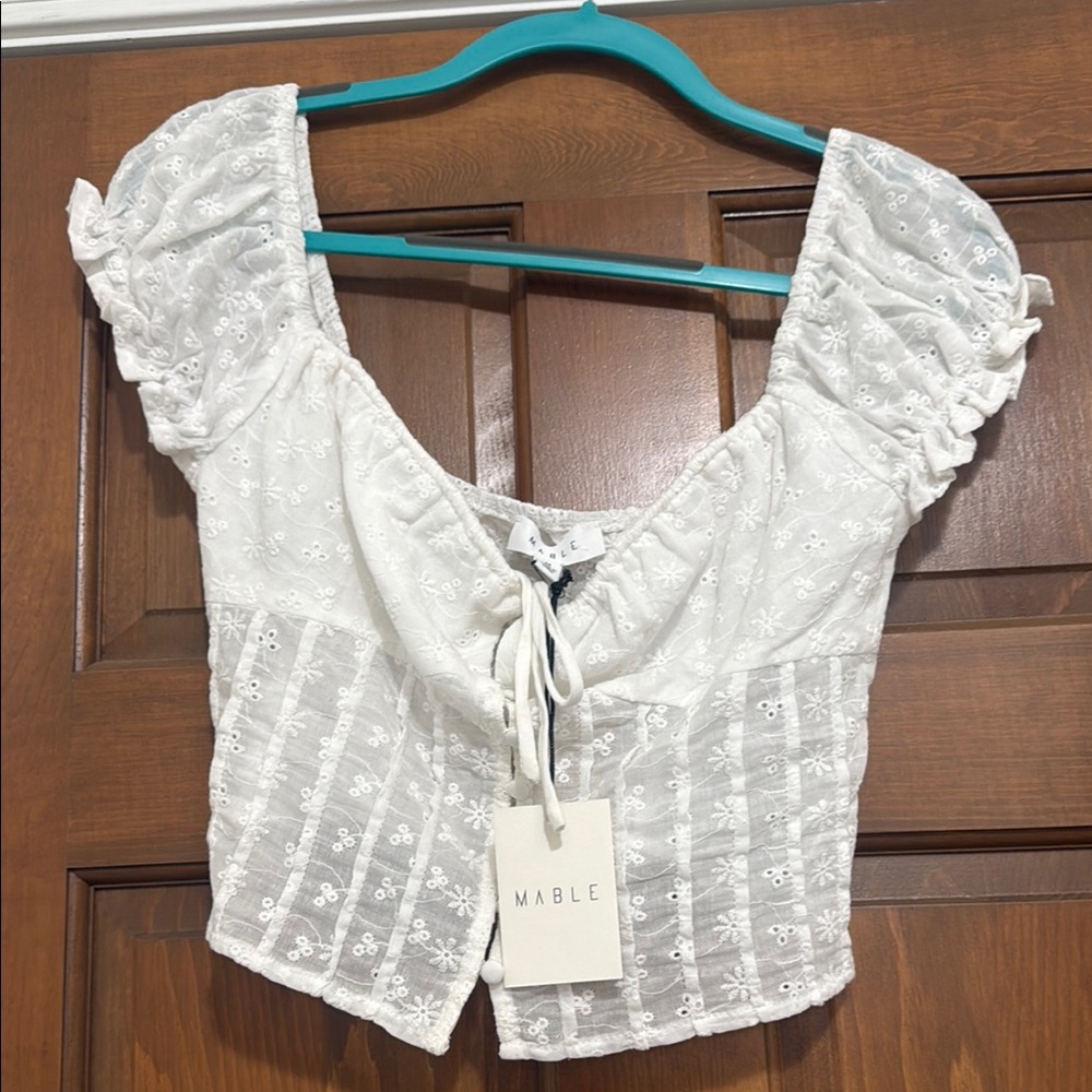 MABLE Cream Puff Sleeve Crop Corset Blouse